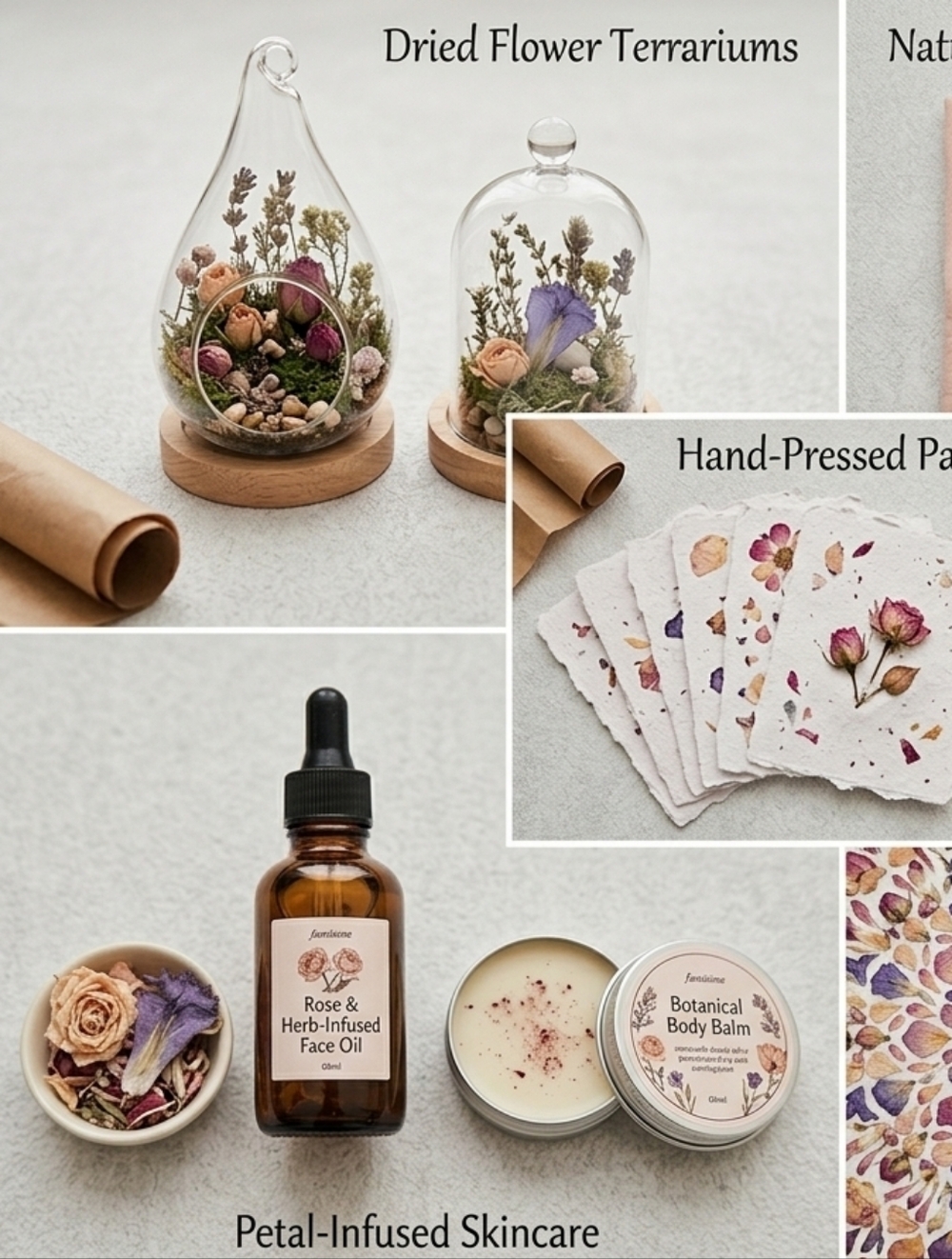 🎀 Hand-Pressed Floral Paper Set with Natural Dyed Linen